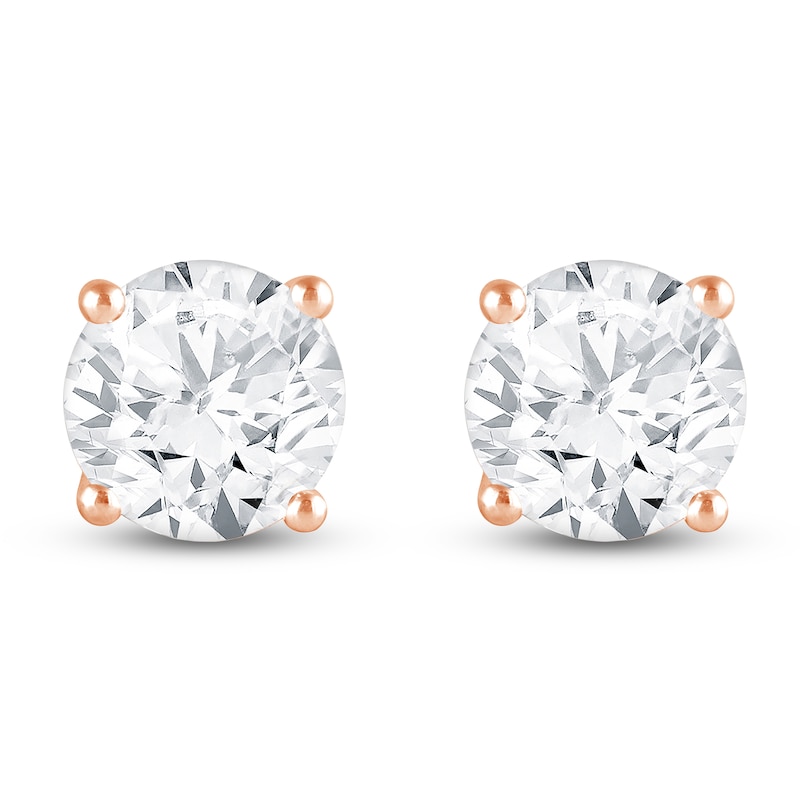 Main Image 3 of Round-Cut Lab-Grown Diamond Solitaire Stud Earrings 3 ct tw 14K Rose Gold (SI2/F)