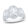 Thumbnail Image 1 of Oval-Cut Lab-Grown Diamond Three-Stone Halo Engagement Ring 3-1/4 ct tw 14K White Gold