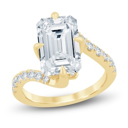 Emerald-Cut Lab-Grown Diamond Bypass Engagement Ring 6-1/2 ct tw 14K Yellow Gold