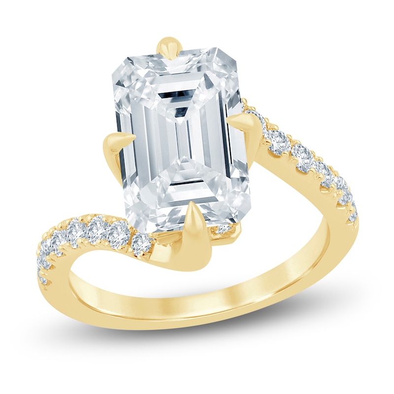 Main Image 1 of Emerald-Cut Lab-Grown Diamond Bypass Engagement Ring 6-1/2 ct tw 14K Yellow Gold