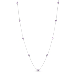 Natural Amethyst Bezel-Set Station Necklace Sterling Silver 18"
