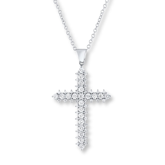 Diamond Cross Necklace 34 ct tw Round 14K White Gold