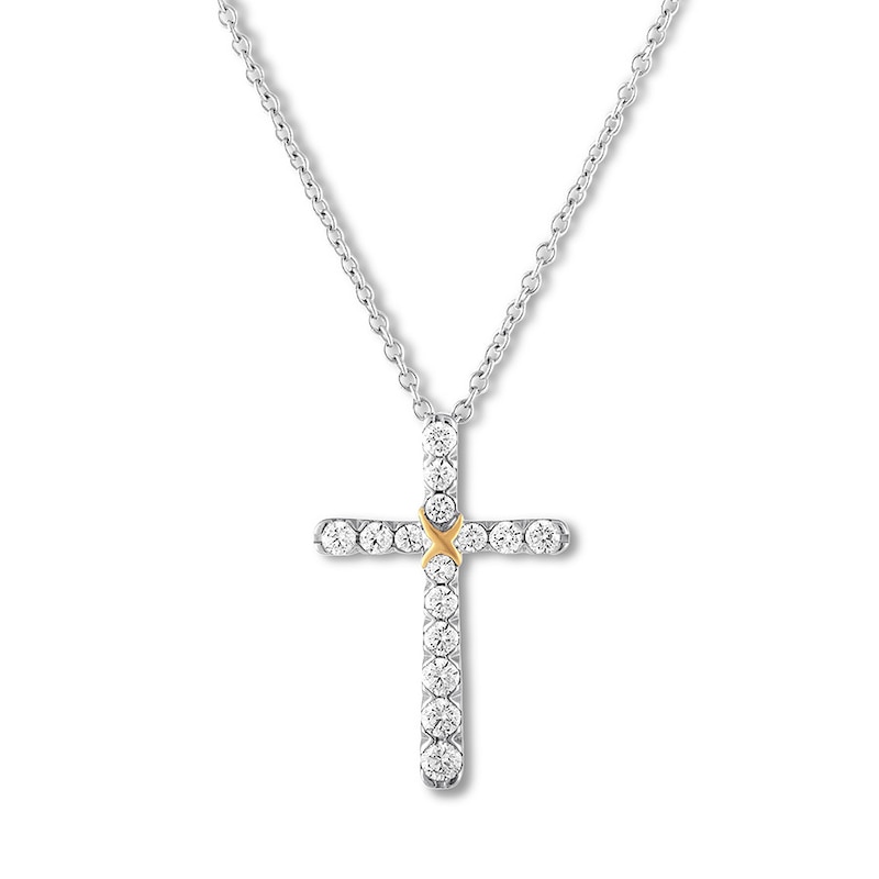 Main Image 1 of Diamond Cross Necklace 1/2 ct tw Round 14K White Gold