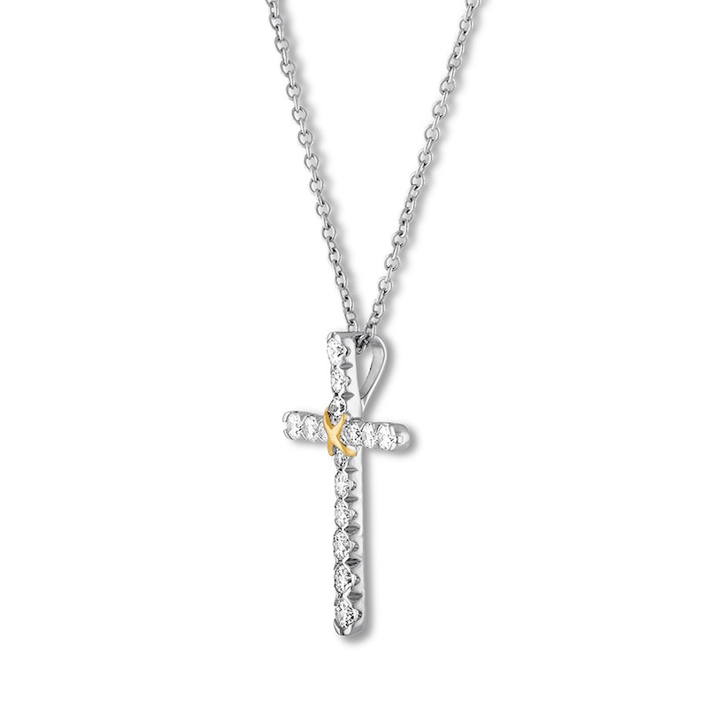Main Image 2 of Diamond Cross Necklace 1/2 ct tw Round 14K White Gold