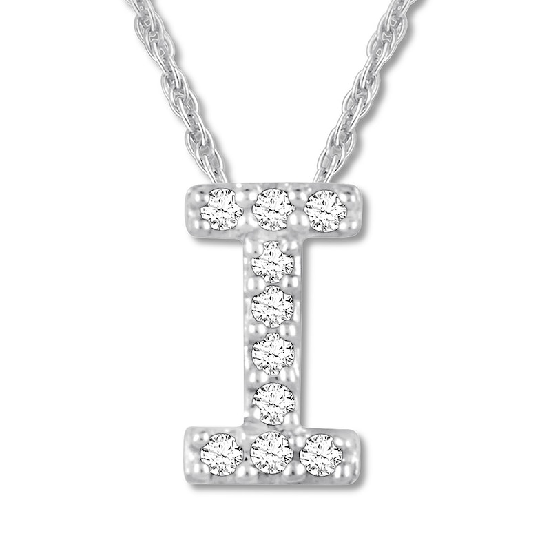 Main Image 1 of Diamond Initial I Necklace 1/20 ct tw Round 10K White Gold