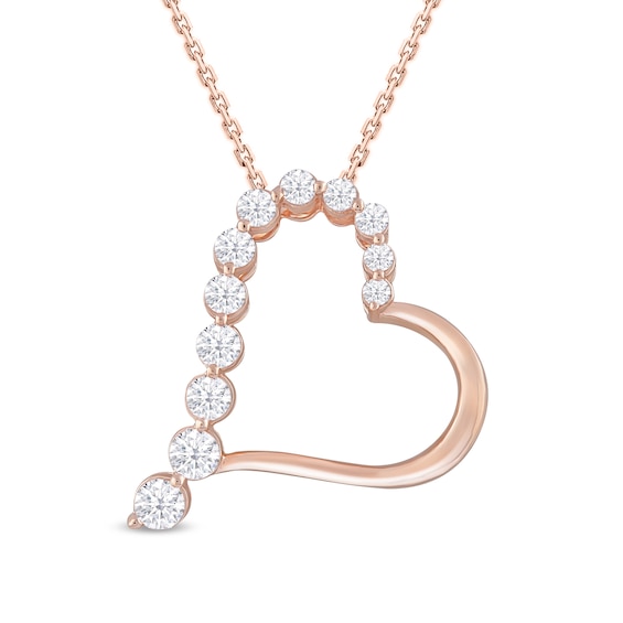 Diamond Heart Pendant Necklace 1/2 ct tw Round 10K Rose Gold 18"