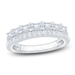 Chosen Certified Emerald & Round-Cut Diamond Two-Row Anniversary Ring 1-1/5 ct tw 14K White Gold