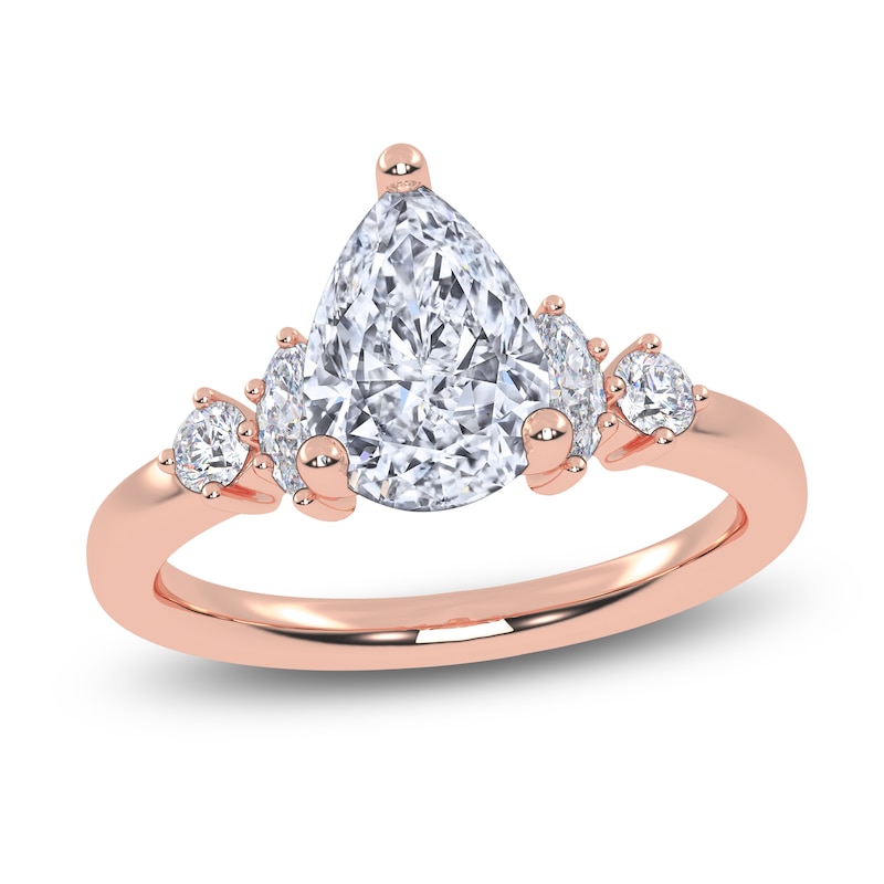Main Image 1 of Pear-Shaped Lab-Grown Diamond Five-Stone Engagement Ring 1 ct tw 14K Rose Gold