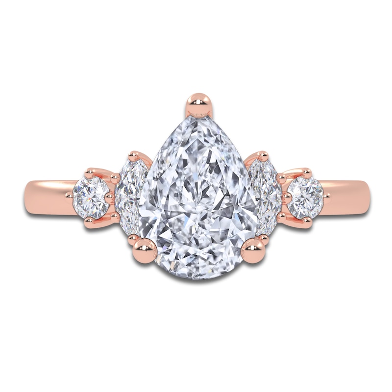 Main Image 3 of Pear-Shaped Lab-Grown Diamond Five-Stone Engagement Ring 1 ct tw 14K Rose Gold