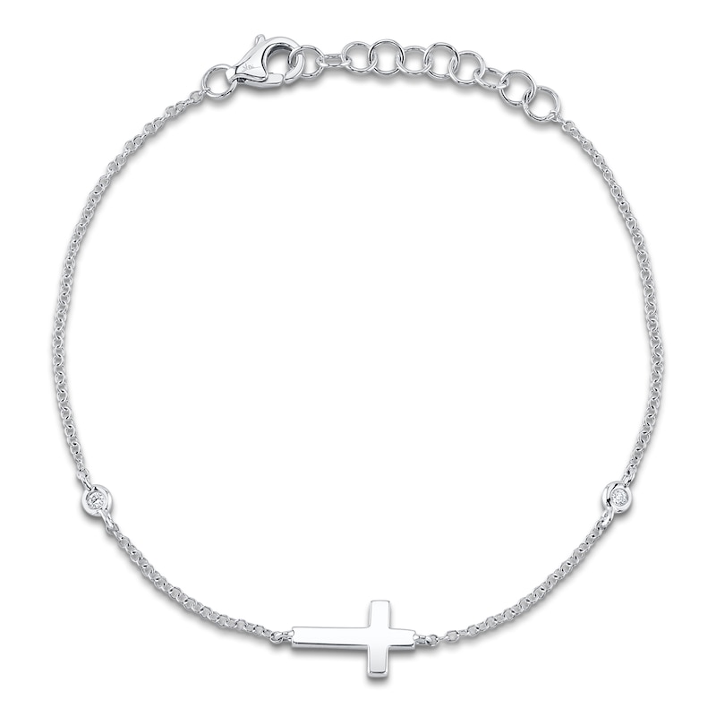 Main Image 1 of Shy Creation Diamond Accent Cross Bracelet 14K White Gold 7" SC55026525