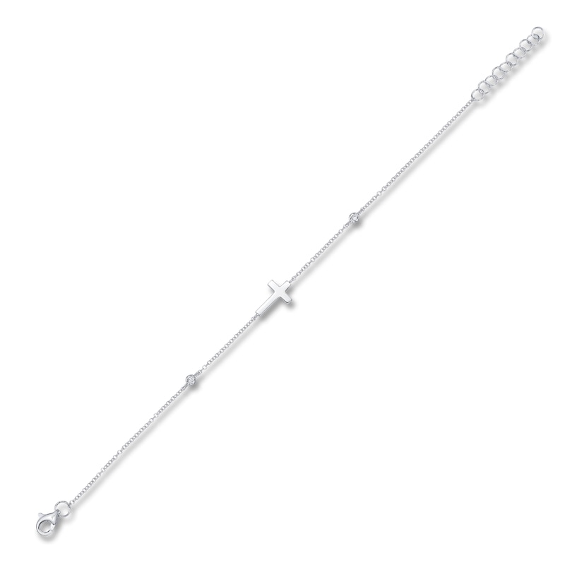 Main Image 2 of Shy Creation Diamond Accent Cross Bracelet 14K White Gold 7" SC55026525