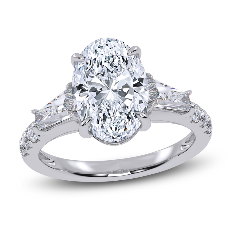 Main Image 1 of Certified Oval-Cut Lab-Grown Diamond Engagement Ring 3-3/4 ct tw 14K White Gold