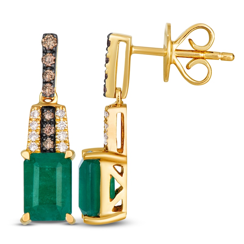 Main Image 1 of Le Vian Rectangle-Cut Natural Emerald Dangle Earrings 1/5 ct tw Diamonds 14K Honey Gold