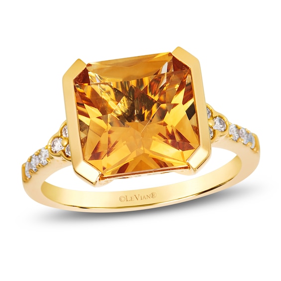 Le Vian Octagon-Cut Natural Citrine Ring 1/8 ct tw Diamonds 14K Honey Gold