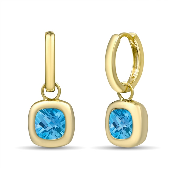 Bezel-Set Cushion-Cut Birthstone Hoop Earrings (1 Stone)