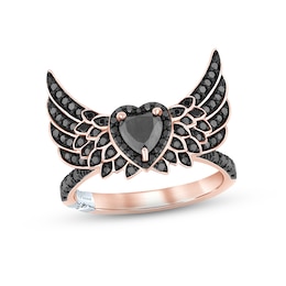 Pnina Tornai Black Diamond Winged Heart Ring 1-1/2 ct tw Round/Heart 14K Rose Gold