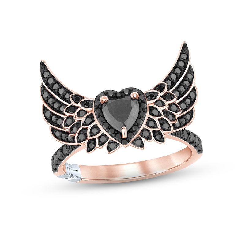 Main Image 1 of Pnina Tornai Black Diamond Winged Heart Ring 1-1/2 ct tw Round/Heart 14K Rose Gold