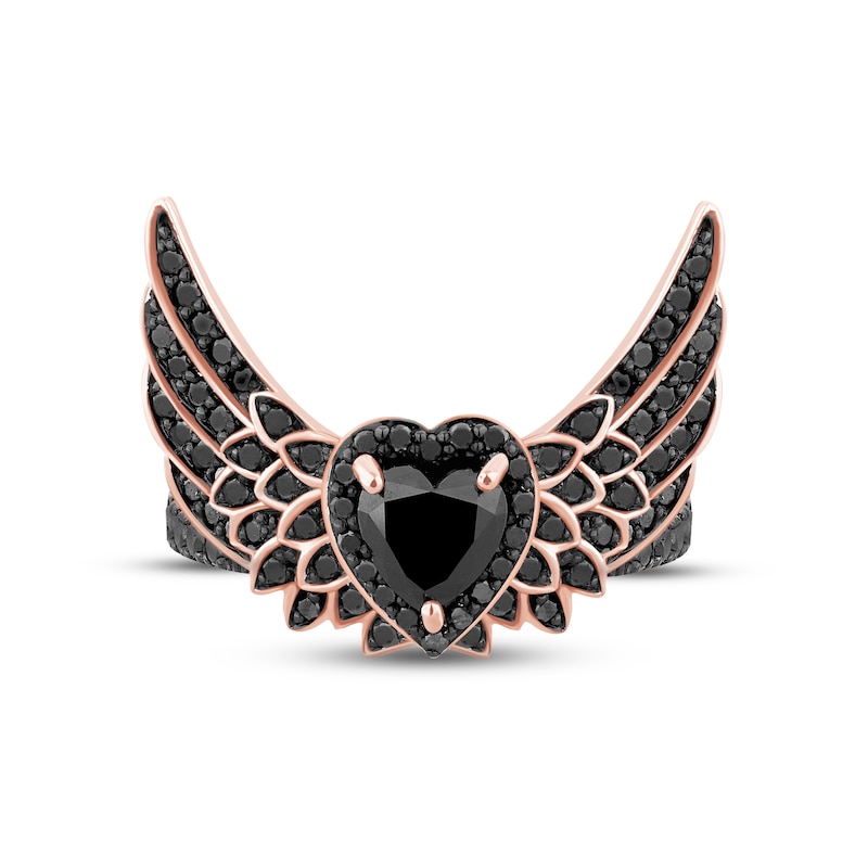 Main Image 3 of Pnina Tornai Black Diamond Winged Heart Ring 1-1/2 ct tw Round/Heart 14K Rose Gold