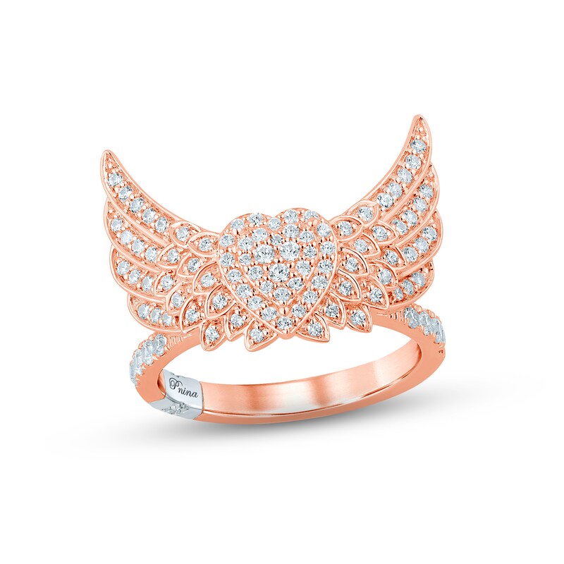 Pnina Tornai Diamond Winged Heart Ring 5/8 ct tw Round 14K Rose Gold