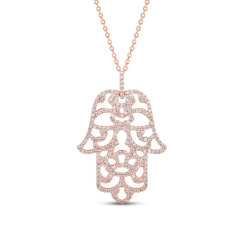 Pnina Tornai Diamond Hamsa Hand Necklace 5/8 ct tw Round 14K Rose Gold