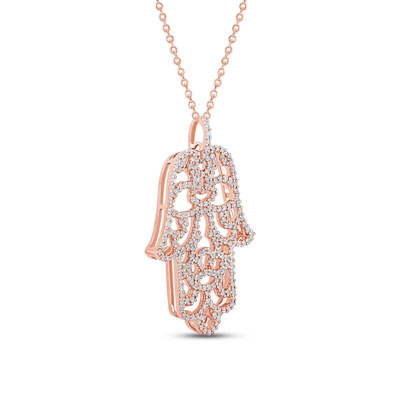 Pnina Tornai Diamond Hamsa Hand Necklace 5/8 ct tw Round 14K Rose Gold