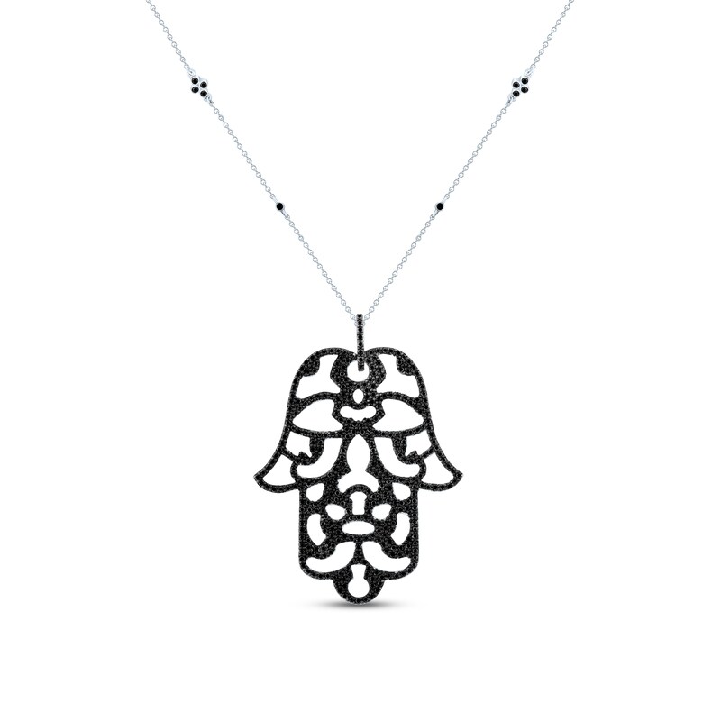 Pnina Tornai Black Diamond Hamsa Hand Necklace 2-1/5 ct tw Round 10K White Gold