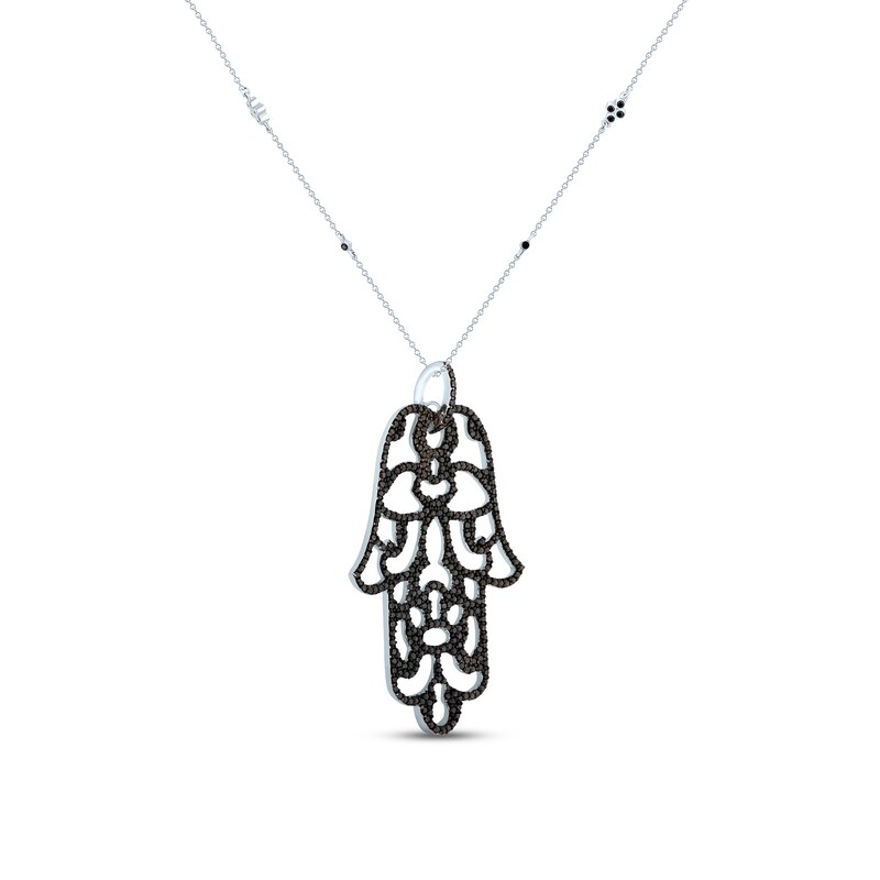 Pnina Tornai Black Diamond Hamsa Hand Necklace 2-1/5 ct tw Round 10K White Gold