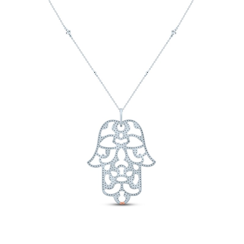 Pnina Tornai Black Diamond Hamsa Hand Necklace 2-1/5 ct tw Round 10K White Gold