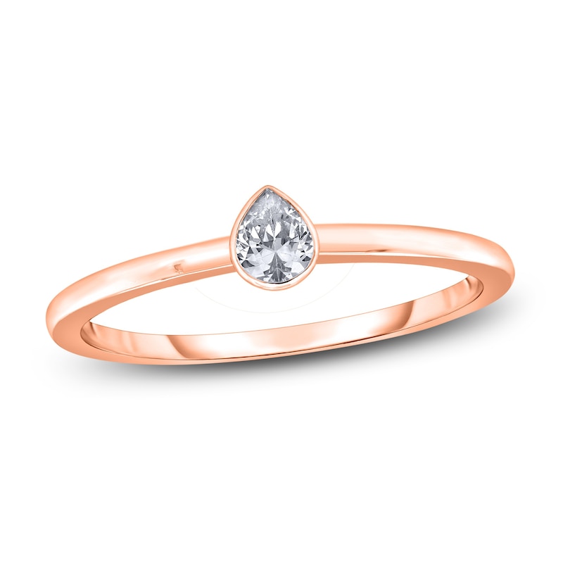 Main Image 1 of Diamond Solitaire Engagement Ring 1/4 ct tw Bezel-Set Pear-cut 14K Rose Gold (I2/I)