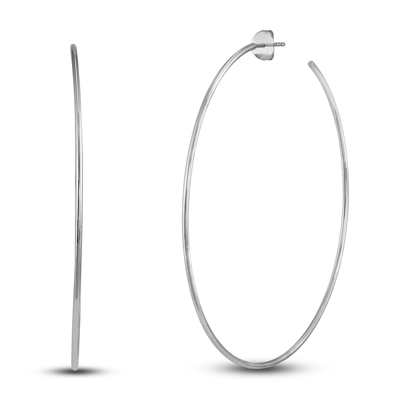 Round Wire Hoop Earrings 14K White Gold 60mm