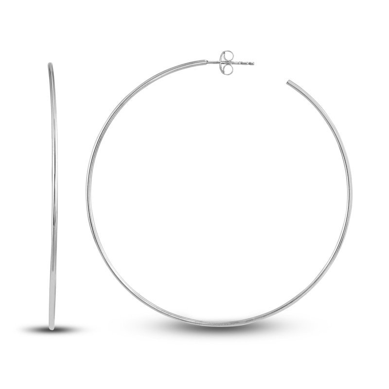 Round Wire Hoop Earrings 14K White Gold 60mm