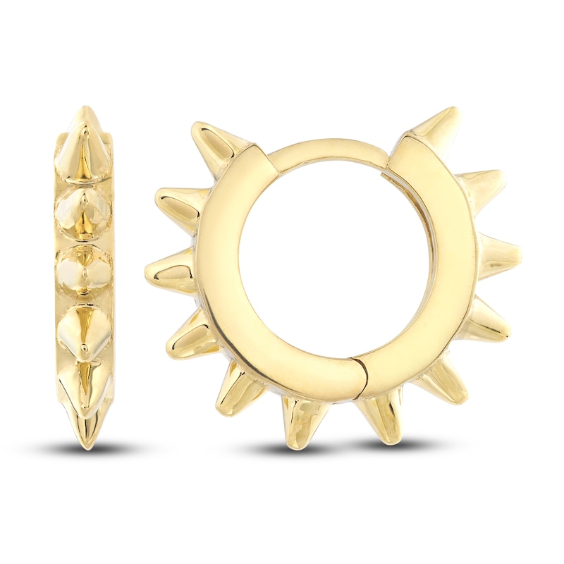 Polished Spike Huggie Earrings 14K Yellow Gold 10mm