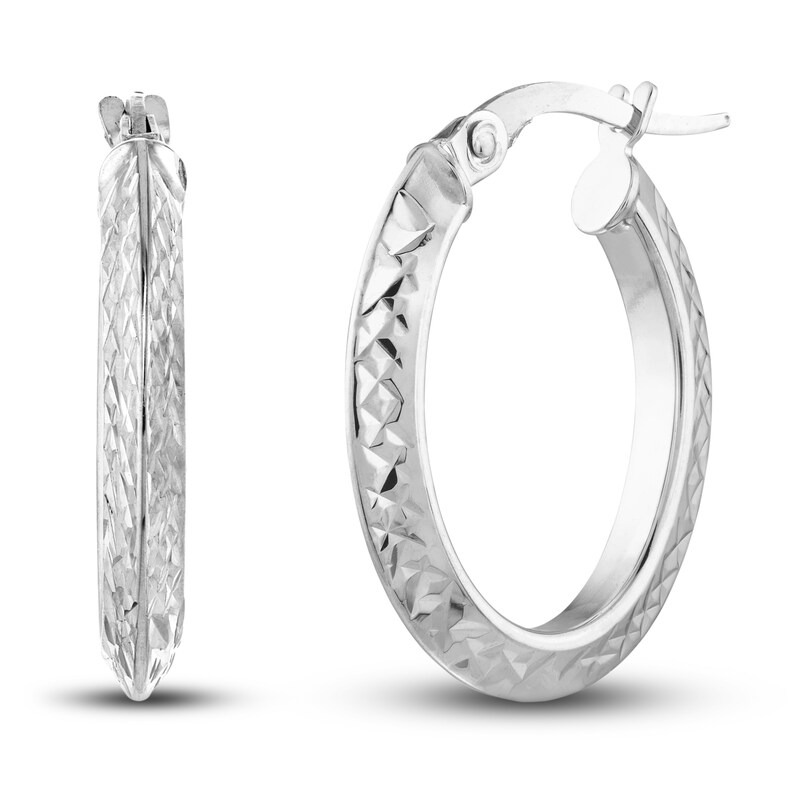 Diamond-Cut Knife Edge Hoop Earrings 14K White Gold 15mm