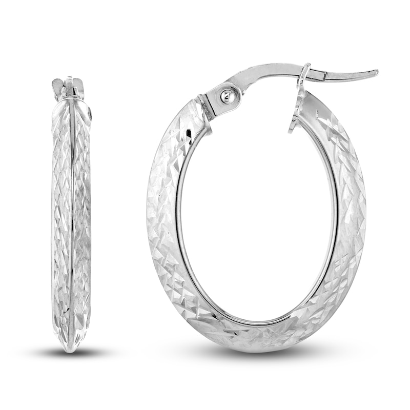 Diamond-Cut Knife Edge Hoop Earrings 14K White Gold 15mm