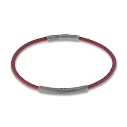 Marco Dal Maso Men's Thin Red Leather Bracelet Sterling Silver 8&quot;