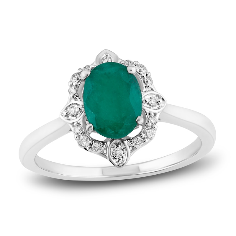 Natural Emerald Engagement Ring 1/10 ct tw Diamonds 14K White Gold