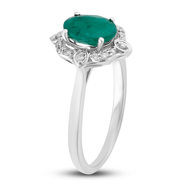 Natural Emerald Engagement Ring 1/10 ct tw Diamonds 14K White Gold
