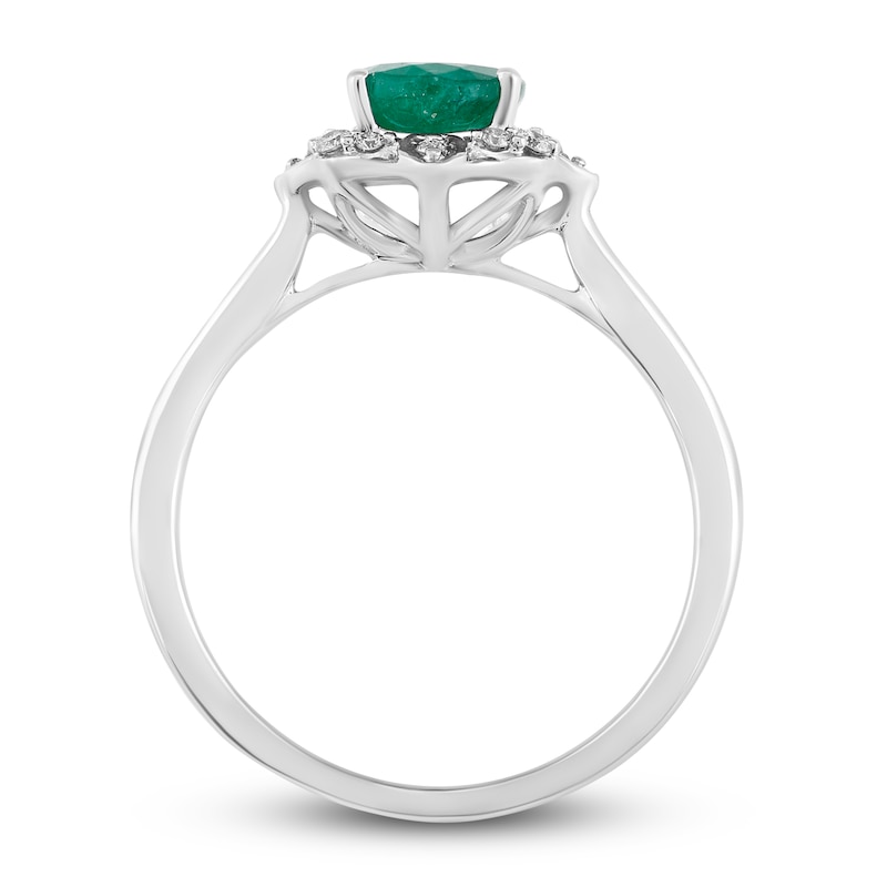 Natural Emerald Engagement Ring 1/10 ct tw Diamonds 14K White Gold