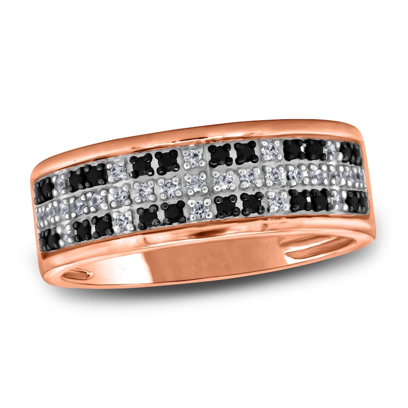 Men's Black & White Diamond Anniversary Ring 1/3 ct tw Round 14K Rose Gold