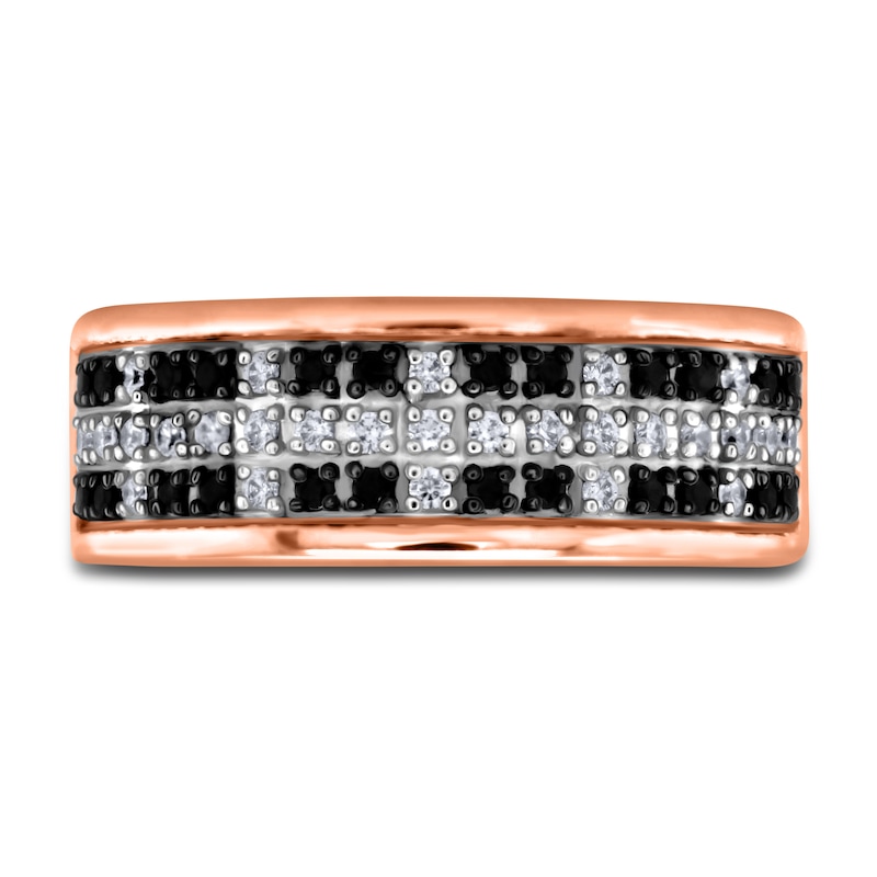 Main Image 3 of Men's Black & White Diamond Anniversary Ring 1/3 ct tw Round 14K Rose Gold