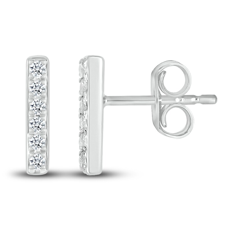 Diamond Bar Stud Earrings 1/10 ct tw Round 10K White Gold