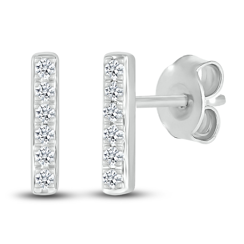 Diamond Bar Stud Earrings 1/10 ct tw Round 10K White Gold