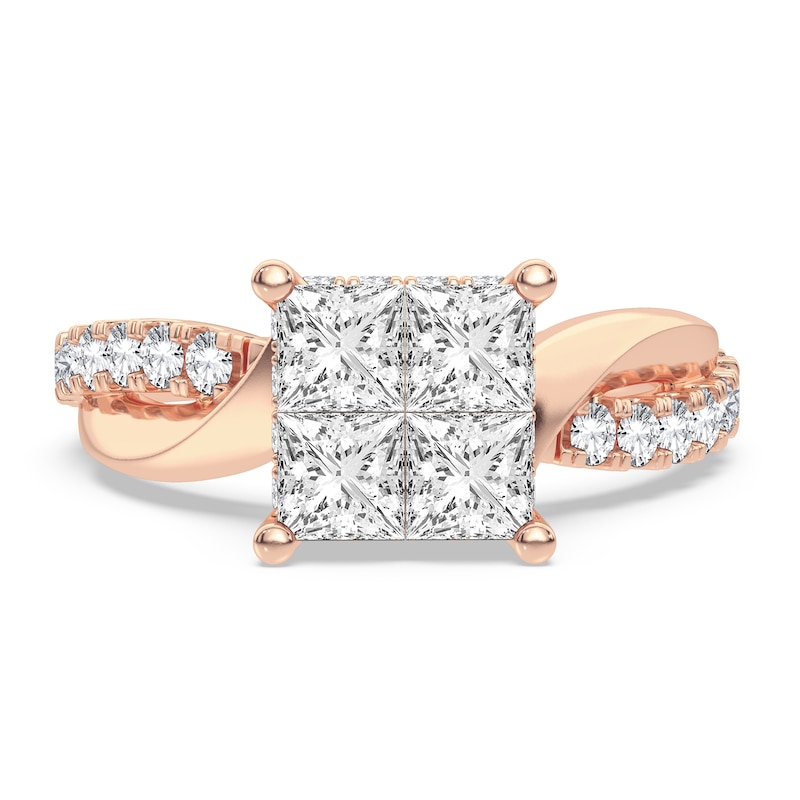 Main Image 3 of Diamond Engagement Ring 1-1/4 ct tw Princess/Round 14K Rose Gold