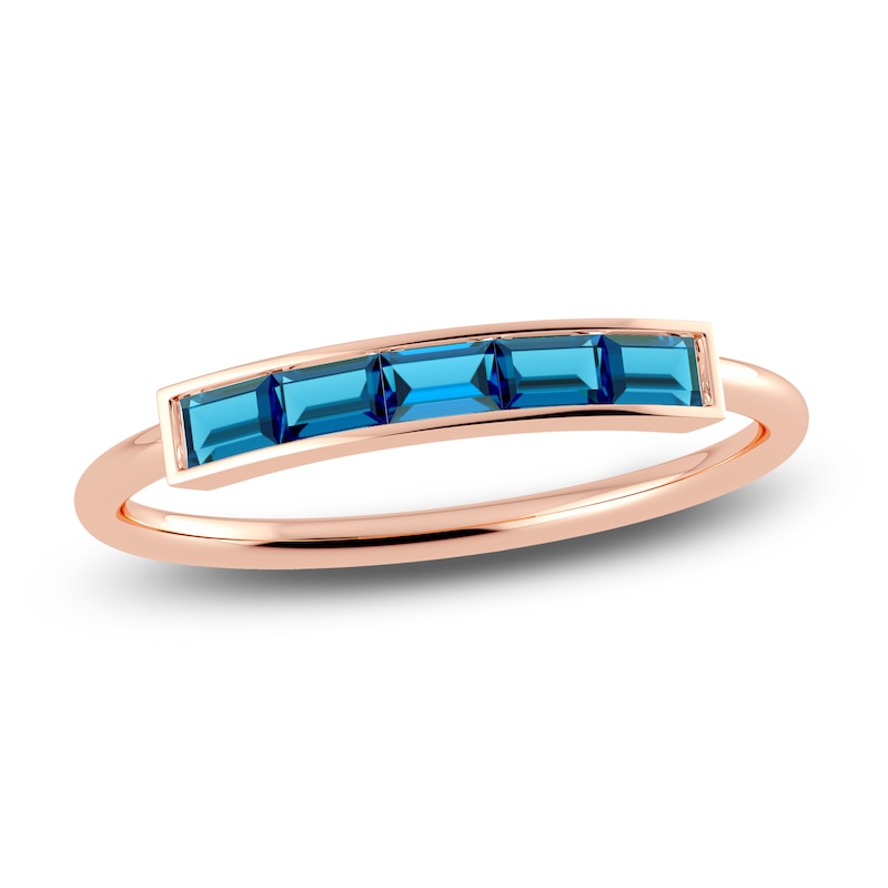Main Image 1 of Juliette Maison Natural Blue Zircon Baguette Bar Ring 10K Rose Gold