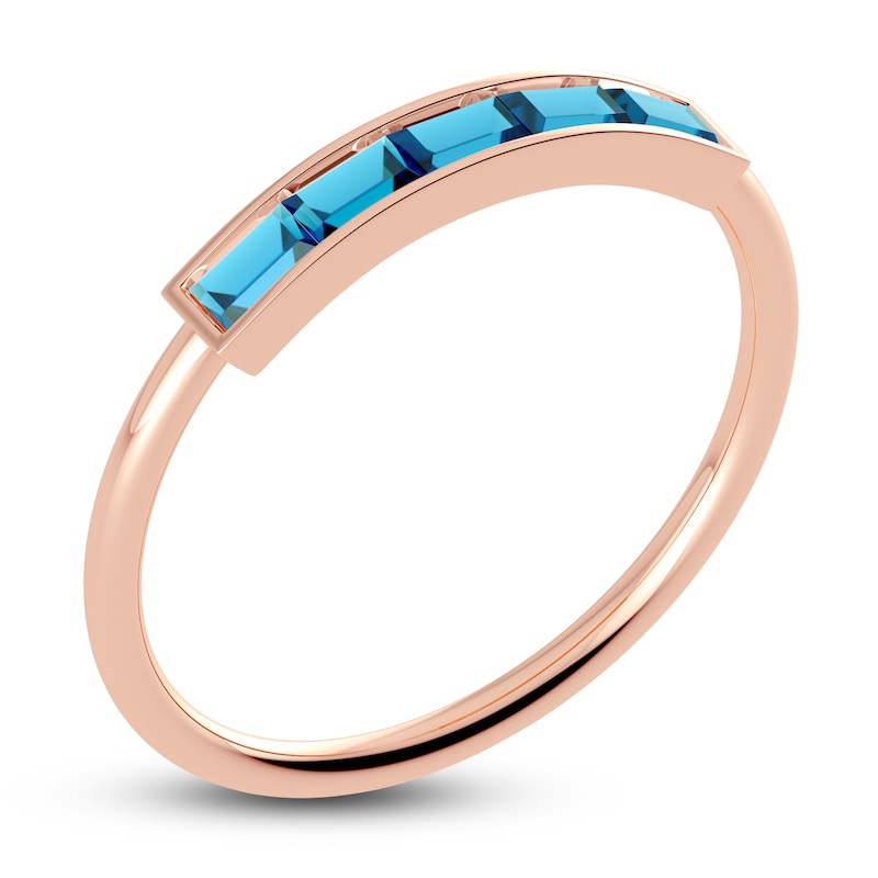Main Image 2 of Juliette Maison Natural Blue Zircon Baguette Bar Ring 10K Rose Gold