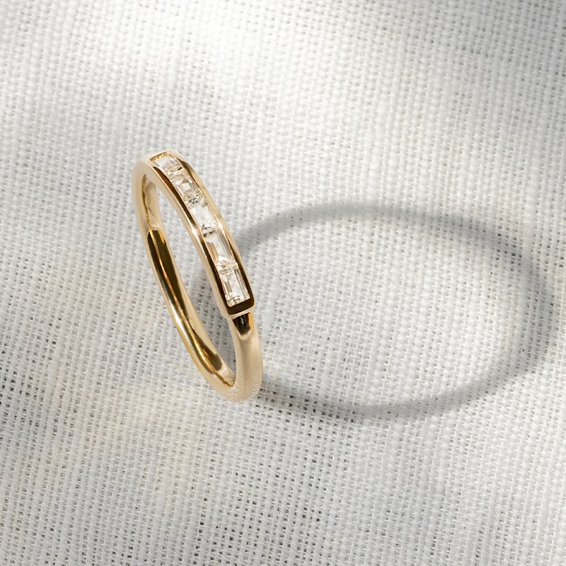 Main Image 4 of Juliette Maison Natural Blue Zircon Baguette Bar Ring 10K Rose Gold