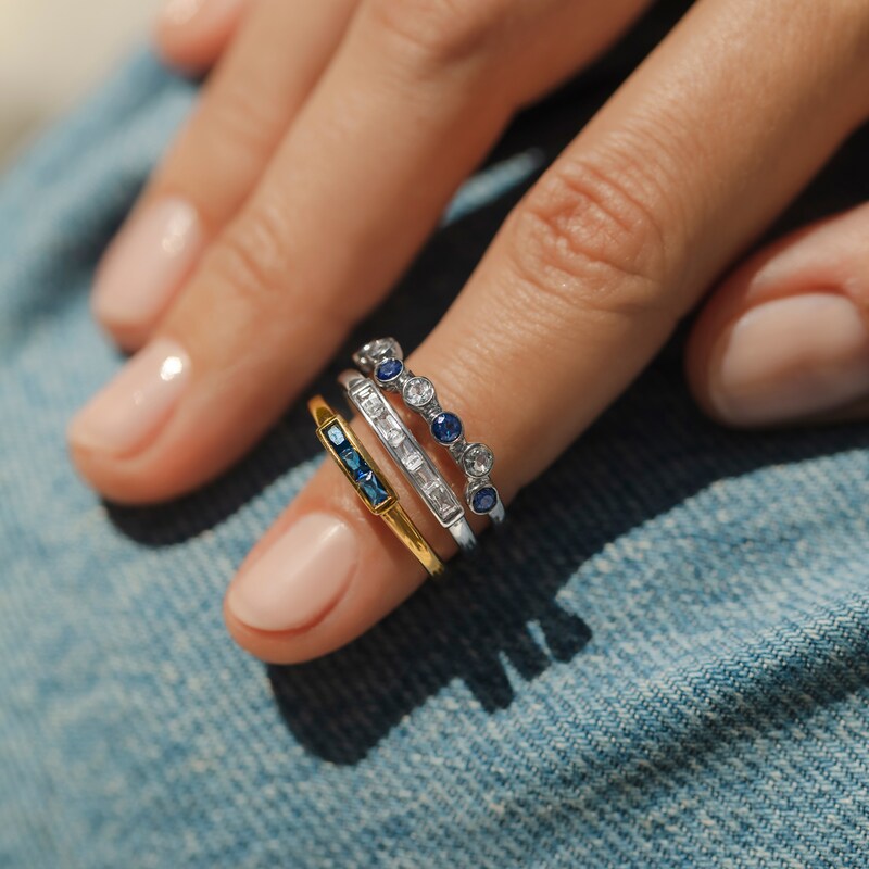 Main Image 5 of Juliette Maison Natural Blue Zircon Baguette Bar Ring 10K Rose Gold
