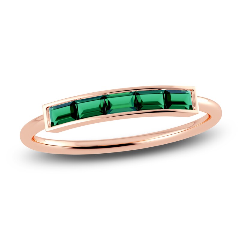 Main Image 1 of Juliette Maison Natural Emerald Baguette Bar Ring 10K Rose Gold