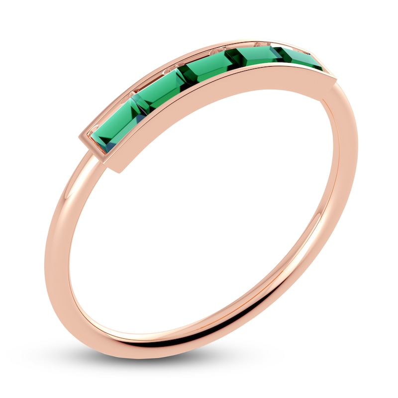 Main Image 2 of Juliette Maison Natural Emerald Baguette Bar Ring 10K Rose Gold