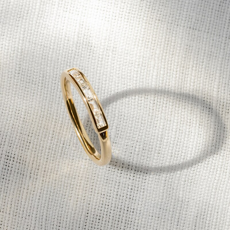 Main Image 4 of Juliette Maison Natural Emerald Baguette Bar Ring 10K Rose Gold